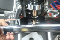 Slide lower tree bearing onto shaft of offset adapter